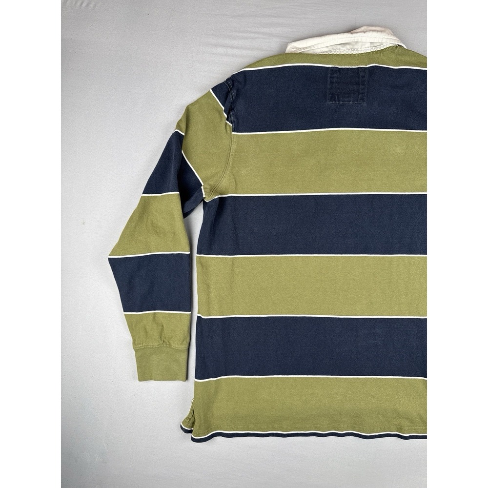Lands' End Rugby Shirt Mens Large Green Blue Striped Long Sleeve Cotton - Picture 9 of 16